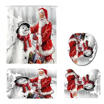 Sniego Santa Claus Modelis Linksmų Kalėdų Vonios Kambarys Nustatyti Vandeniui Dušo Užuolaidos Tualeto Dangčio Mat Ne Slydimo Kilimas Namų Dekoro