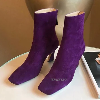Spaure kojų aukšto kulno Batai moterims, originali suede violetinė trumpi batai 2020 ponios sexy rudens-žiemos batai zapatos mujer Botas