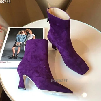 Spaure kojų aukšto kulno Batai moterims, originali suede violetinė trumpi batai 2020 ponios sexy rudens-žiemos batai zapatos mujer Botas