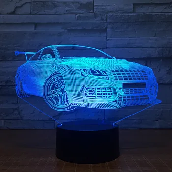 Sporto Lenktynių Automobilių 3D USB LED Nakties Šviesa 7 Spalvų Iliuzija Lempos Paliesti ar Nuotolinio Valdymo Vaikai Miegamojo Lempa visame Pasaulyje Lašas Laivas