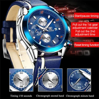 Sporto kvarco mens watch Nerūdijančio plieno didelis ciferblatas Vandeniui rankiniai laikrodžiai Odinis dirželis Šviesos verslo vyrų laikrodis ALYVUOGIŲ 9902