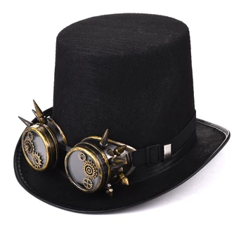 Steampunk Vyrai Moterys Steampunk Top Hat Įrankių Smaigalys Akiniai Cosplay Kostiumai, Gotikinio Hat, Black
