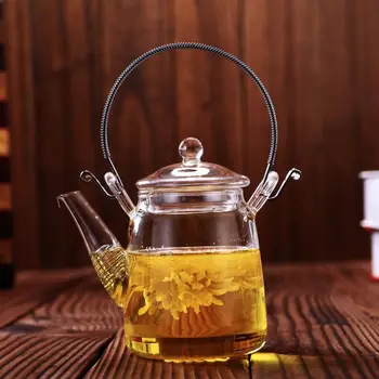 Stiklo linijos tvarkomi arbatinukas naudoti gėlių arbata,300ml kėlimo rankena arbatinukas su infuser stiklo puodai su nerūdijančio plieno filtras