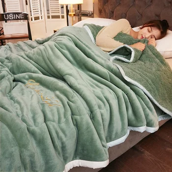 Storio trijų sluoksnių pagalvėlė, antklodė, antklodė žiemos šiltas koralų aksomo lakštai ėriukų aksominė antklodė dvigubo sluoksnio flanelė lova LB60516