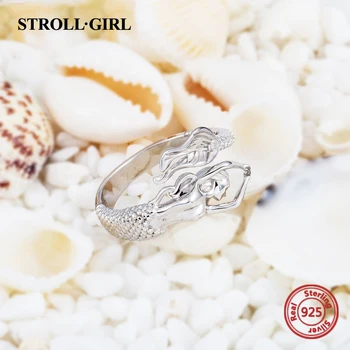 StrollGirl sterlingas sidabro 925 graži Undinė reguliuojamas atidaryti dydžio žiedas bižuterijos todėl moterims, dovana nemokamas pristatymas
