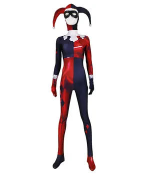 Suaugusiųjų Moterų Vaikai Raudona Juokdarys Mergina Harley Quinn Cosplay Jumpsuit Helovinas Moive Supermeno Kostiumas Zentai Jumpsuit Bodysuit