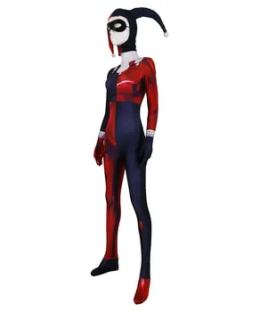 Suaugusiųjų Moterų Vaikai Raudona Juokdarys Mergina Harley Quinn Cosplay Jumpsuit Helovinas Moive Supermeno Kostiumas Zentai Jumpsuit Bodysuit