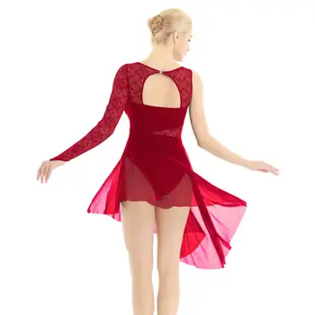 Suaugusiųjų Vieną Long Sleeve Lace Gimnastika Leotard Moterų Dailiojo Čiuožimo Suknelė Šiuolaikinio Baleto Lyrinis Šokio Kostiumai