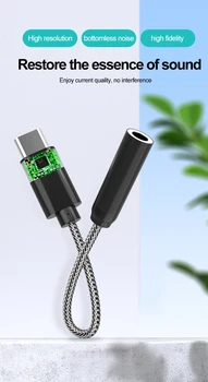 Super kokybės ausinių adapteris USB-C-3.5 mm Aux audio adapterį VPK Emark ALC 4050 384Khz Hi-Fi 