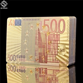 Suvenyrų Euro 500 Spalva Aukso Folija Kortų Pokerio Denio Stalo Žaidimas W/ Pažymėjimas