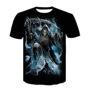 T-shirt 2019 m. Vasarą Nauja, vyriški T-shirt 3D Skull & Pokerio Mados Trumpas rankovėmis Viršūnes Gatvės Apvalios Kaklo marškinėliai Unisex atsitiktinis viršūnės