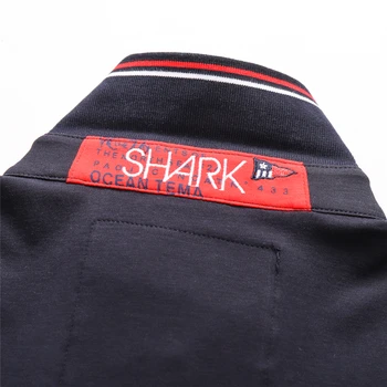 TACE&SHARK Atsitiktinis Ryklys Vėliavos Siuvinėjimo trumpomis Rankovėmis Polo Marškinėliai Mados Balta Tamsiai Mėlyna Camisa Polo Homme Vyrų Drabužiai Plius