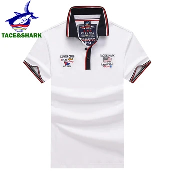 TACE&SHARK Atsitiktinis Ryklys Vėliavos Siuvinėjimo trumpomis Rankovėmis Polo Marškinėliai Mados Balta Tamsiai Mėlyna Camisa Polo Homme Vyrų Drabužiai Plius