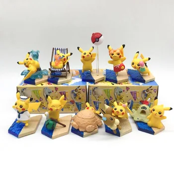 TAKARA TOMY 10vnt/set 5cm Anime Pikachu Duomenys Paplūdimio Veiksmų Skaičius, Apdailos Modelio Animacinių filmų Dovanos, Žaislai Vaikams