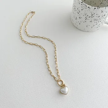 TIMEONLY subtilus shell perlų Imitacija meilė širdies karoliai ratas stambusis tuščiaviduriai kubos grandinės karoliai moterų mergina juvelyriniai dirbiniai