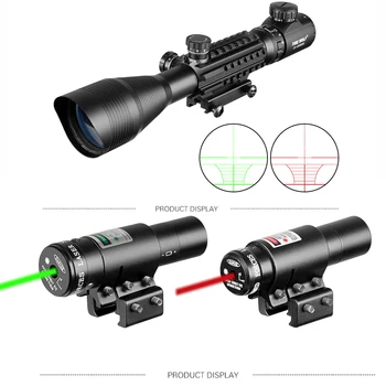 Taktinis 4-12X50 Sritį+Red dot+Lazerio Nustatyti Medžioklės Airsofts oriniams Raudonas Žalias Taškas Lazerio Akyse Riflescope Optika taikymo Sritis Combo