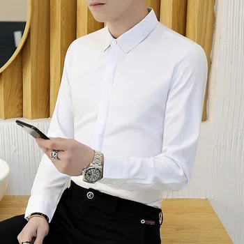 Tamsiai mygtuką ilgomis rankovėmis marškinėliai, vyriški tendencija korėjos versija vaiskiai balta vidinė marškinėliai su sklandžiai medžiaga, kostiumai ir gražus shir