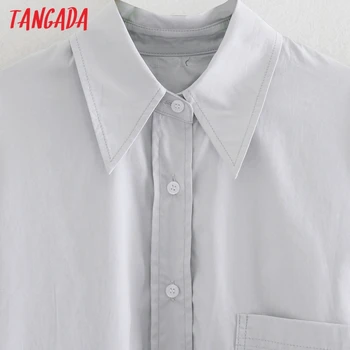 Tangada 2020 moterų pilka boyfriend stiliaus marškinėliai pasukite žemyn apykaklės ilgomis rankovėmis chic moterų atsitiktinis viršūnes blusas CE85