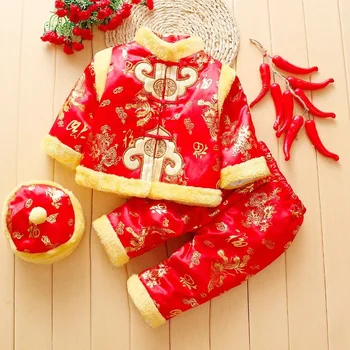 Tango Kinijos Tradiciniu Kostiumu Naujagimiui Berniukų Ir Mergaičių Siuvinėjimo Žiemos Raudona Naujųjų Metų Gimtadienio Dovana Kalėdų Ilgarankoviai