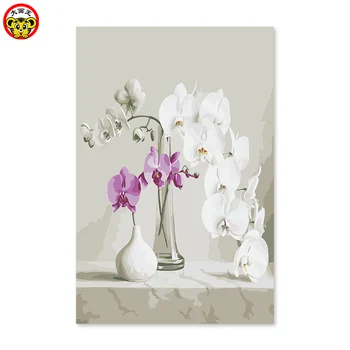 Tapybos numeriai meno dažų skaičius Phalaenopsis vaza stiklo butelis, keramikos baltos žiedlapių paveikslų numeriai su naftos c
