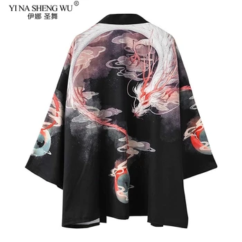 Tradicinis Japonų Kimonos Cardigan Dragon Vyrams, Moterims Saulės Plonas Laisvas Viršūnes Atsitiktinis Vasaros Kailio Striukė Streetwear Yukata Naujas