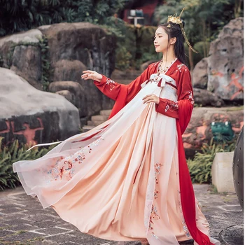 Tradicinės Kinų raudona moterų Han Fu Moterų Fotografijos Suknelė Pasakų Cosplay Senovės Liaudies Kostiumas Šalis Siuvinėjimo ханфу
