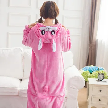 Triušis Kigurumi Onesie Suaugusių Moterų Gyvūnų Pižama Kostiumas Flanelė Šiltas, Minkštas Sleepwear Onepiece Žiemą Šiltas Pijama Cosplay
