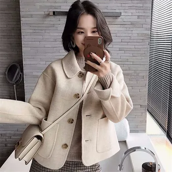 Trumpas vilnoniai paltai moterims naujas vilnonis audinys rudenį 2019 korėjos studentų trumpas vilnonis paltas moterims