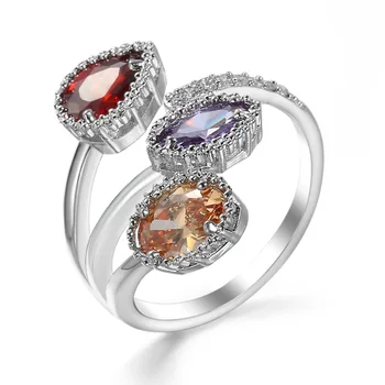 Trys Akmeniniai Atidaryti Žiedą su Deimantais Nespalvoti Mišrios Spalvos Keletą Stilių Moterims Vestuves bižuterijos