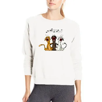 Trys katės dainavimo hoodies patinka muzika palaidinukė atsitiktinis megztinis streetwear moterų prekės medvilnės drabužius juokinga hoodie