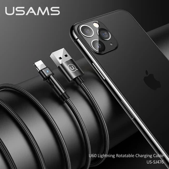 USAMS 180 Laipsnių Pasukti USB C Tipo 2.1 Greito Įkrovimo Laidas Žaibo Kabelis USB-C 