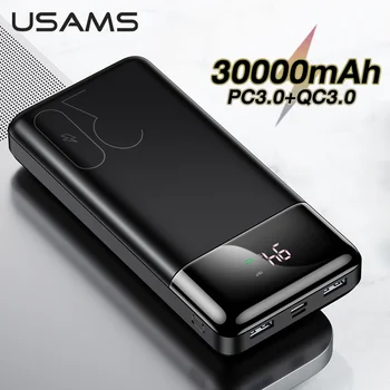 USAMS QC 3.0+PD Galios Banko 30000mAh Greito Įkrovimo Powerbank Telefono Išorės Baterija Powerbank Iphone Samsung 