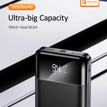 USAMS QC 3.0+PD Galios Banko 30000mAh Greito Įkrovimo Powerbank Telefono Išorės Baterija Powerbank Iphone Samsung 
