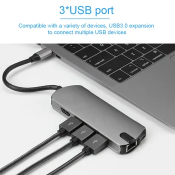 USB C HUBHDMI-suderinama RJ45 PD Mokestis SD Kortelių Skaitytuvas USBC Hub Tipo C Splitter 