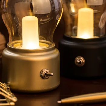 USB Įkrovimo Lemputės Šviesos Vintage Retro Aukso Belaidžius Stalo Lempos Naujųjų Metų Atostogų Studijų Kambario Apdaila Naktį Žibintai