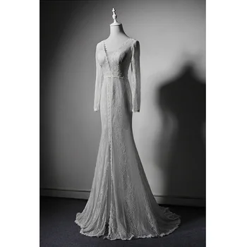 Undinė Vestuvių Dresse už Nuotaka ilgomis Rankovėmis Padalijimas Korsetas Atgal Elegantiškas Nėrinių prancūzijos Šviesą Vestuvinės Suknelės Moterims 2020 VS46
