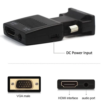 VGA į HDMI Moterų Konverteris Adapteris su Garso Kabeliai VGA-HDMI 1080P HDTV Monitorius, Projektorius, PC, PS3 Nešiojamas Stebėti