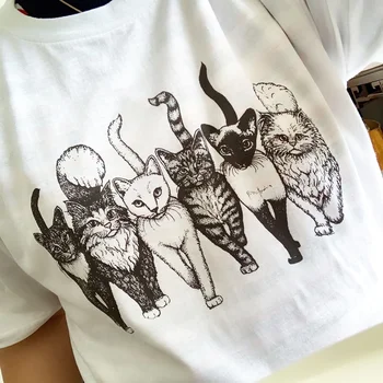 VIP HJN Šešių Katė Gyvūnų Mielas Animacinių filmų Anime Balta Minkšta Šūkis T-Shirt Vasaros Japonijos Marškinėliai Kawaii Grunge Grafinis Viršūnės