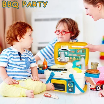 Vaikai GRILIS Grilis PlaySet Iškylą Virtuvės Krepšelį Žaisti Žaislai su Muzika ir Šviesos Apsimesti, Maisto produktai, Kulinarija, Vaidmuo Žaisti Žaislų