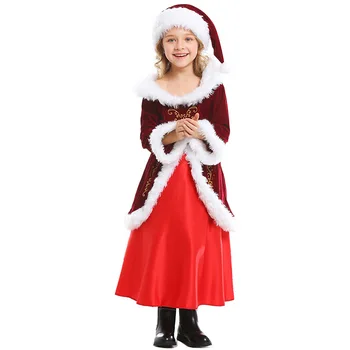 Vaiko Deluxe Kalėdų Aksomo Kalėdų Senelio Kostiumu Mergina Praleisti KALĖDOS Nauji Metai Šalies Aprangą Išgalvotas Suknelė