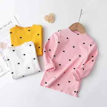 Vaikų Mergaičių marškinėliai ilgomis Rankovėmis Megztinis O-kaklo Širdies Modelis Minkštos Medvilnės Palaidinė Vaikus Mergina, Pavasario Rudens Drabužiai 1-6Years