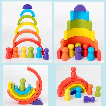 Vaivorykštė Žaislas Vaivorykštė Sukrauti Balansas Blokai vaikų Žaislų Montessori Švietimo Žaislai Vaikams 
