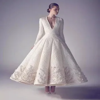 Vakare Keltas Suknelės Vaiskiai Balta 2021 Karšto Pardavimo Ilgomis Rankovėmis Giliai V Kaklo Nėrinių Duobute Appliqued Asmeninį Vestuvių Suknelės Svečias
