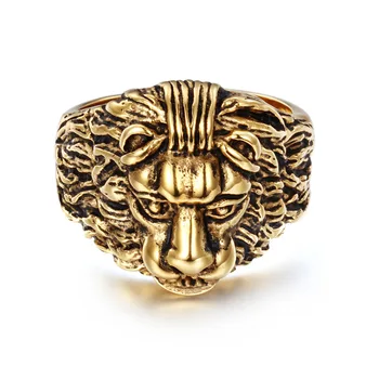 Valdinga liūto galvos žiedas karalius stiliaus plieno liejimo akmens liūtas žiedas