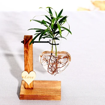 Valentino Dienos Dovana Stiklinį Mėgintuvėlį Vaza Gėlių Vazonai, Augalų Hydroponic Bonsai Puodą su Medinių Lovelių Stalo Apdailos