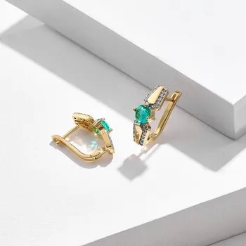 Vario žalia, padengtą aukso spalvos atskyrimo apvali žalia cirkonis ausų klipas mielas ausies auskarai, žiedai moterims
