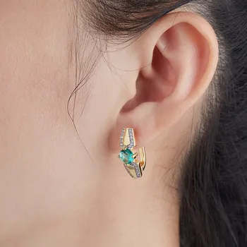 Vario žalia, padengtą aukso spalvos atskyrimo apvali žalia cirkonis ausų klipas mielas ausies auskarai, žiedai moterims