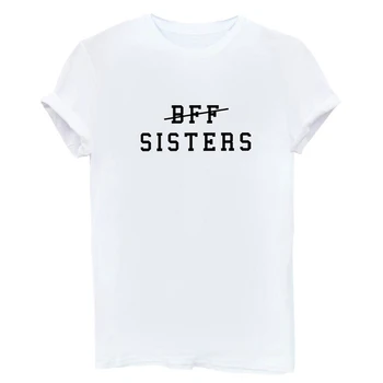 Vasaros Moterų Marškiniai 2020 Naujas Mados BFF SESERYS Raidėmis Spausdinimo Atsitiktinis Viršų vientisos Spalvos Juoda Balta Viršūnes Moterų, Mergaičių