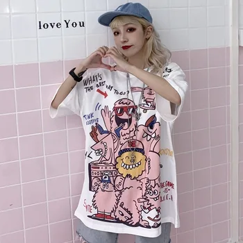 Vasaros trumparankoviai marškinėliai Moteriška korėjos Harajuku Stilius Studentų Striukė Prarasti Hip-hop Stilius, Jungiamas Namų moteriški Drabužiai