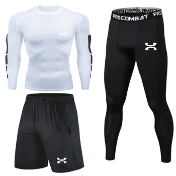 Vasarą prekės ženklo vyrai veikia, drabužiai, suspaudimo T-marškinėliai, triko sportinis kostiumas sporto salė bėgiojimas fitneso sporto mokymo Rashguard MMA